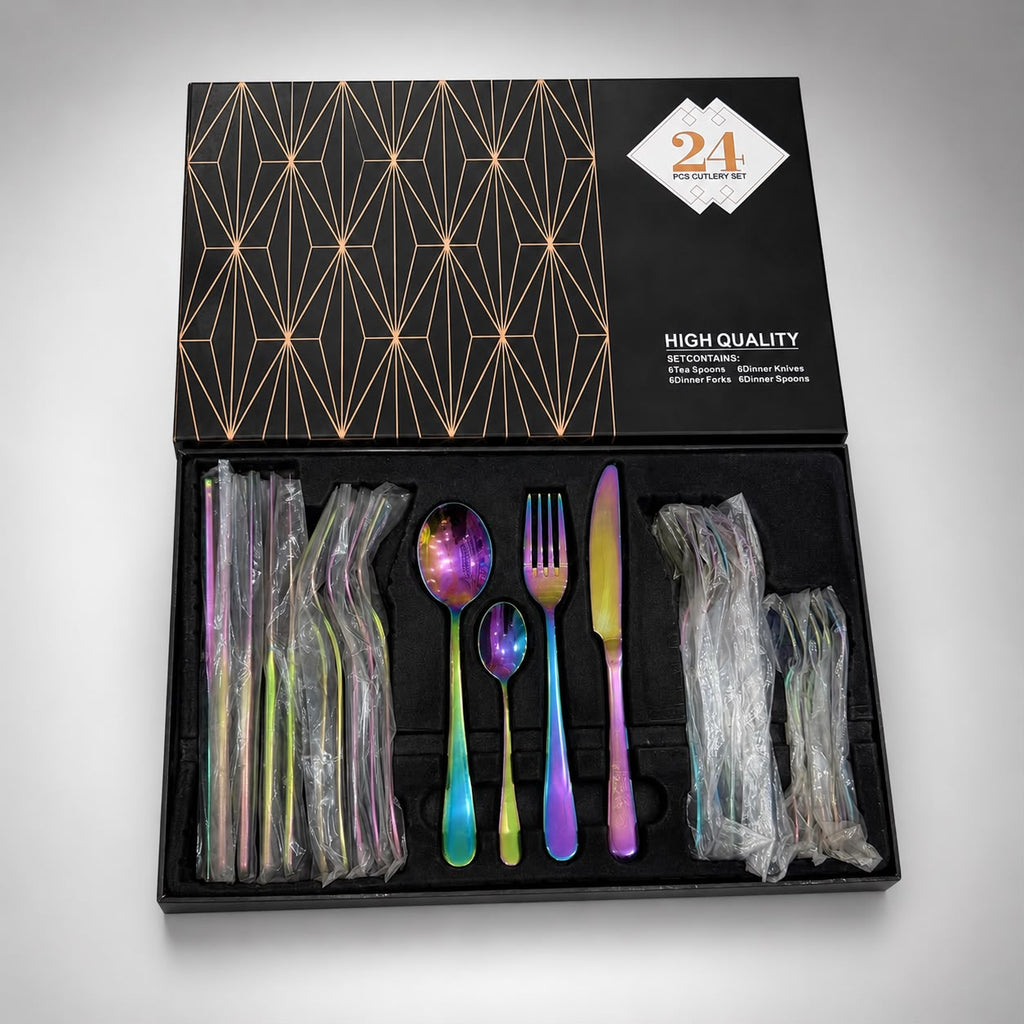Premium 24-Piece Rainbow Cutlery Set