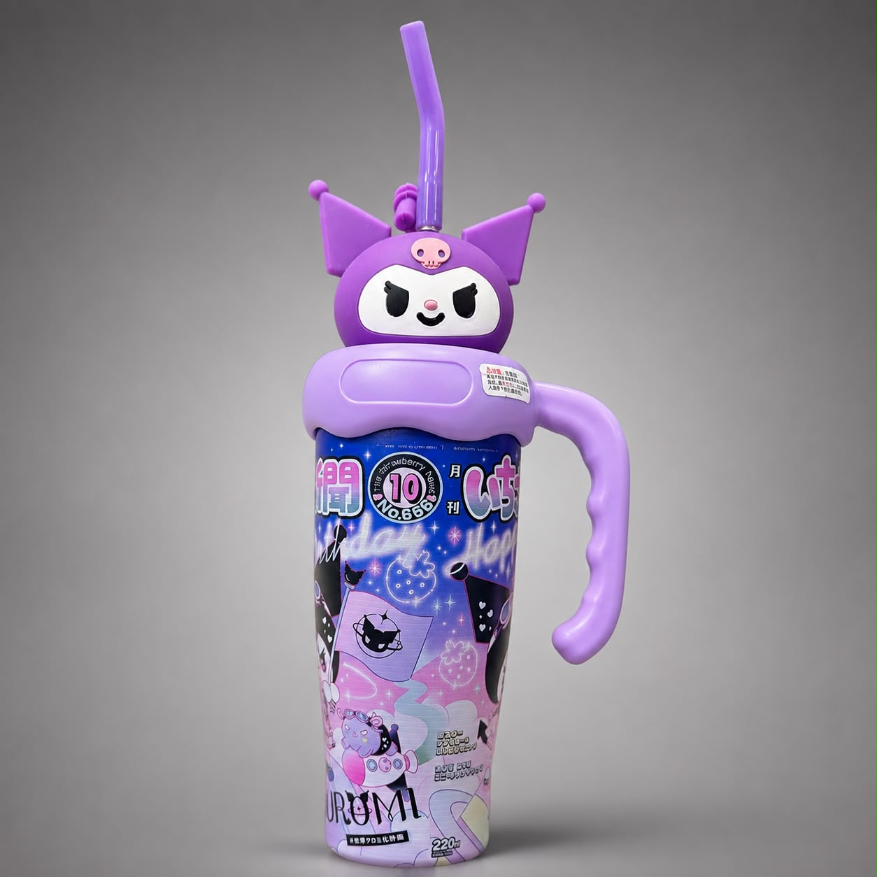 Cute Purple Charater Stainless Steel Tumbler With Straw