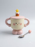 Cute Cartoon Ceramic Mug With Lid & Spoon
