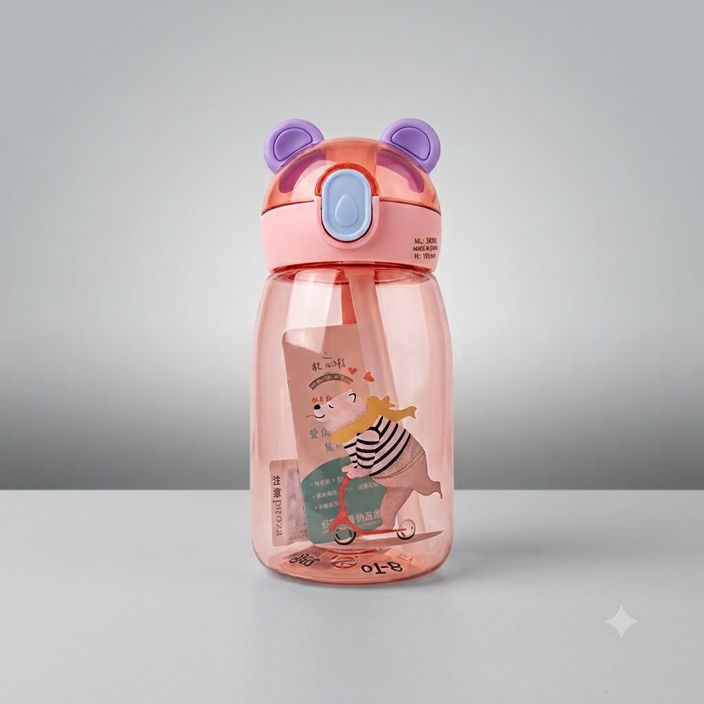 Bear Ear Kids Straw Water Bottle