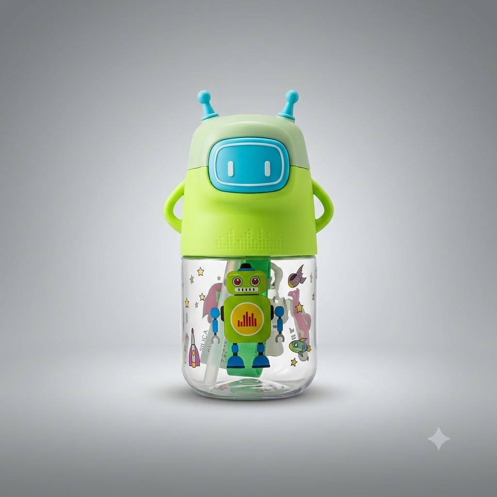 Robot Kids Water Bottle With Straw