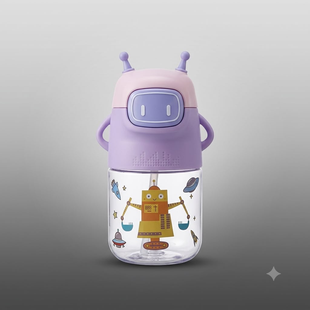 Robot Kids Water Bottle With Straw