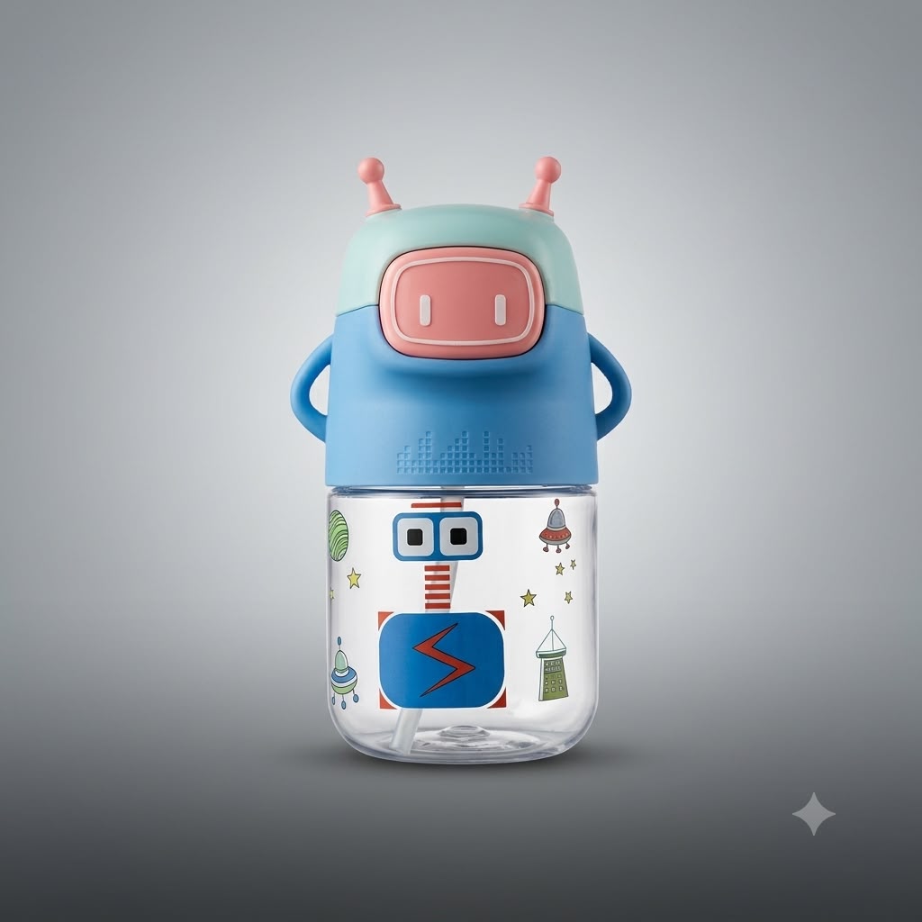 Robot Kids Water Bottle With Straw
