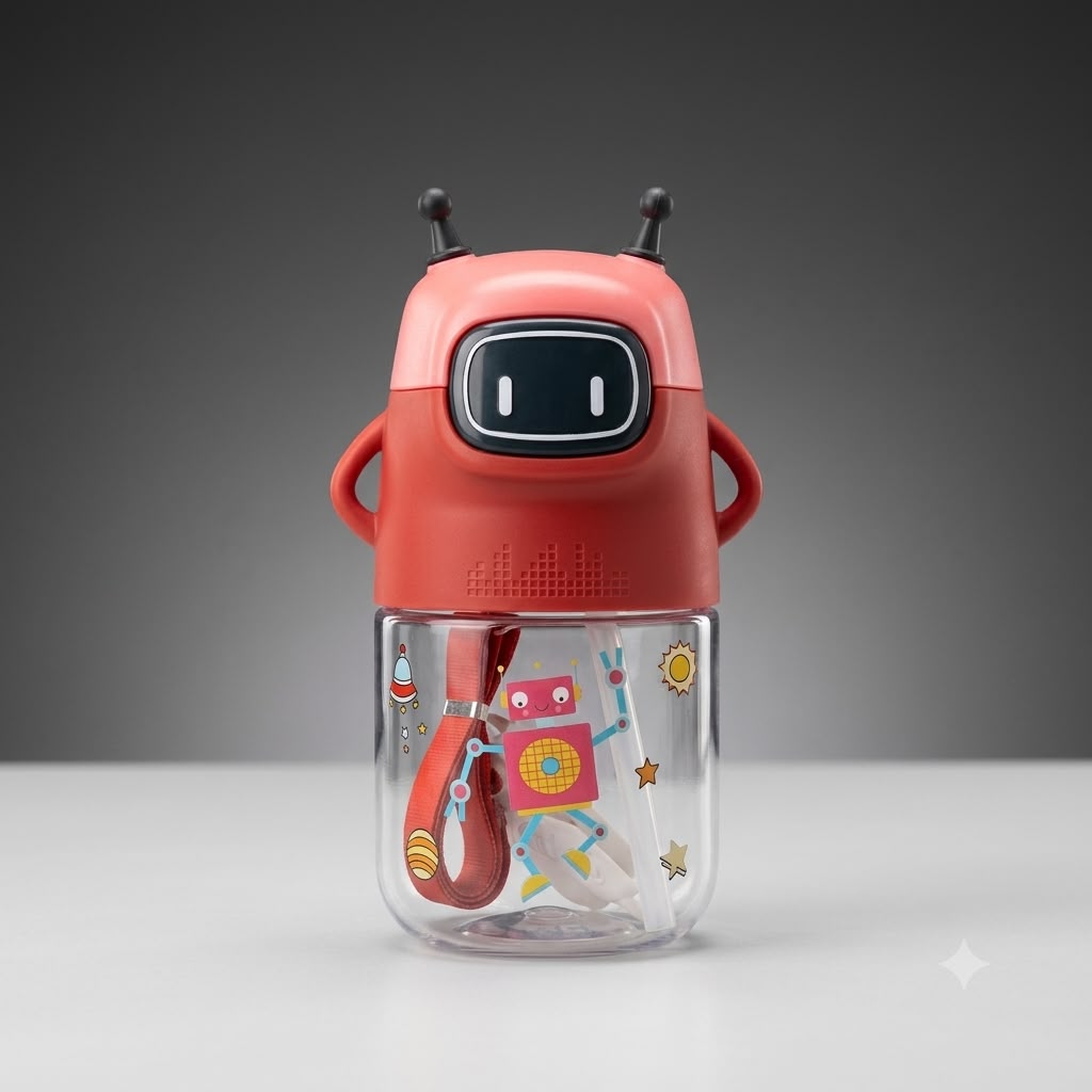 Robot Kids Water Bottle With Straw