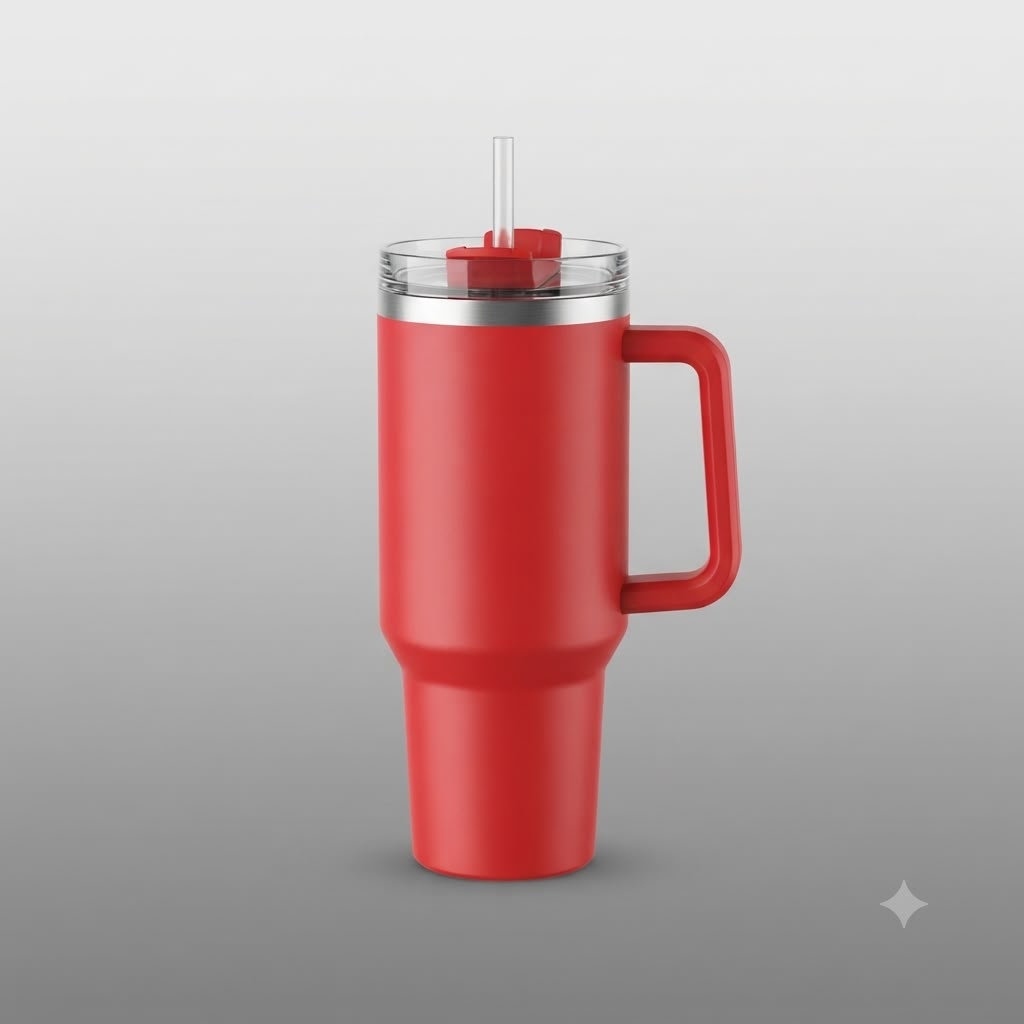 Red Trumbler With Straw