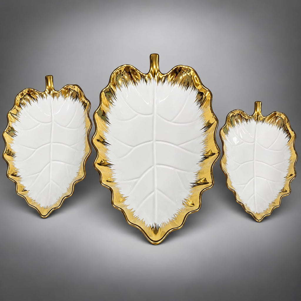 Golden Leaf Serving Tray Set