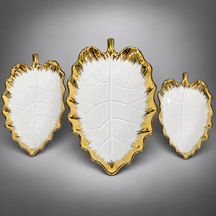 Golden Leaf Serving Tray Set
