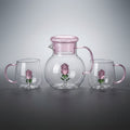 Pink Flower Glass Jug & 6 Glass set