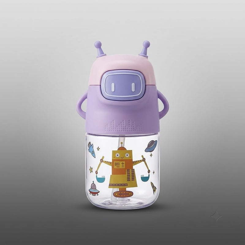 Robot Kids Water Bottle With Straw