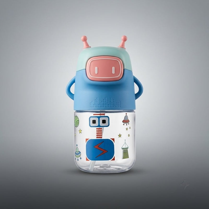 Robot Kids Water Bottle With Straw